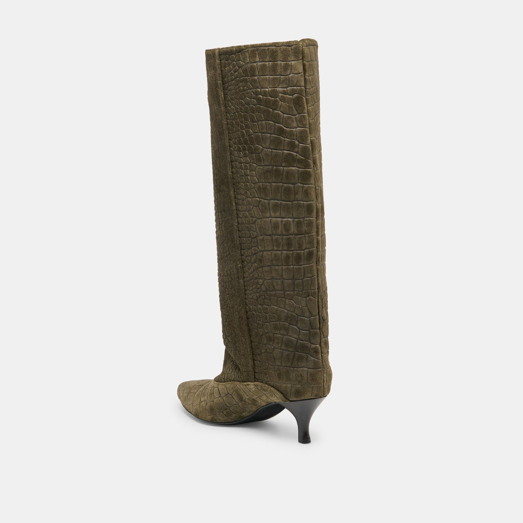 ROXLA BOOTS OLIVE CROCO EMBOSSED LEATHER