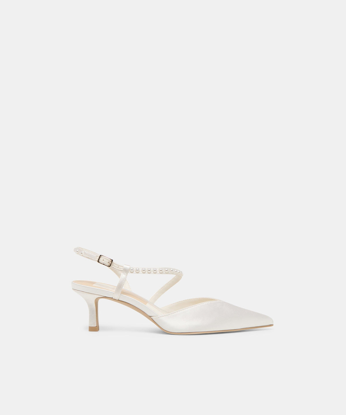 KAMRA PEARL MID HEELS TRUE WHITE SATIN