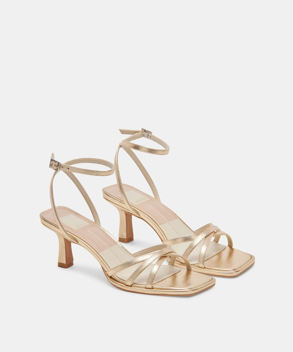 MANJI WIDE HEELS LIGHT GOLD METALLIC LEATHER