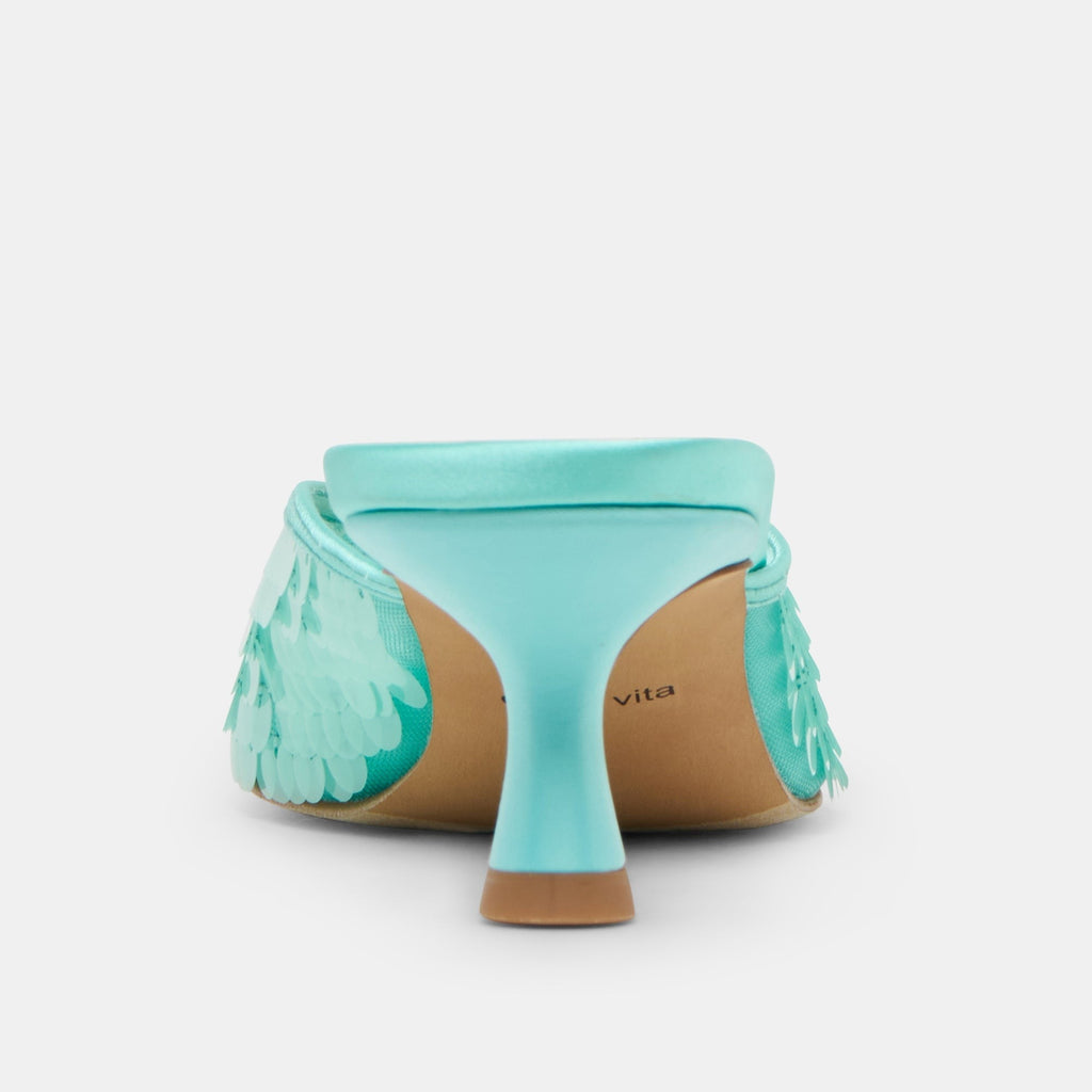 CLEO SEQUIN HEELS AQUA SEQUIN