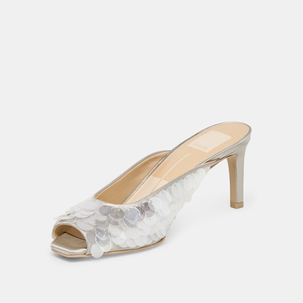 SAMARY CONFETTI HEELS SILVER SATIN