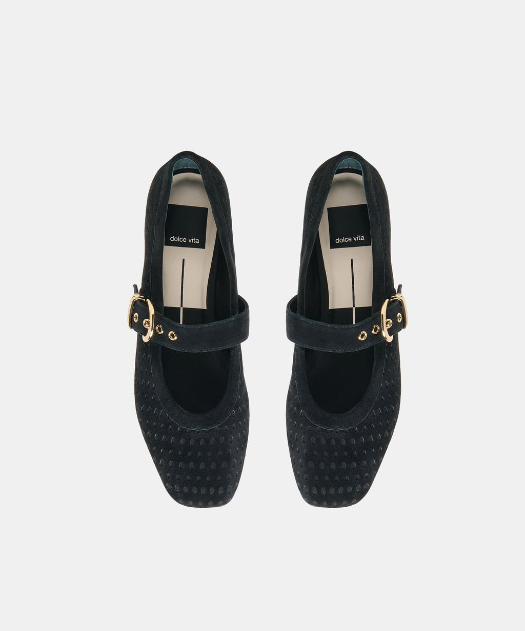 MIKELA BALLET FLATS ONYX PERFORATED SUEDE