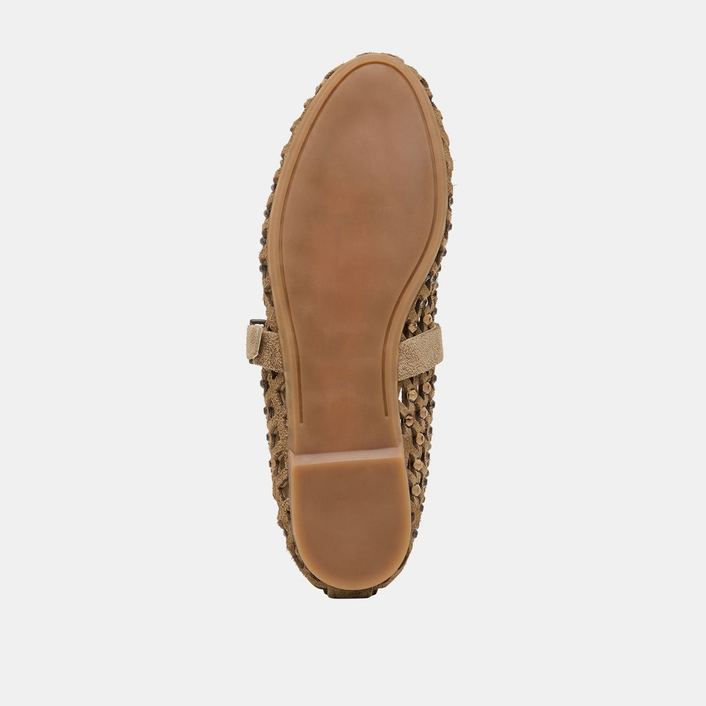 MAVIN RHINESTONE BALLET FLATS TAUPE SUEDE