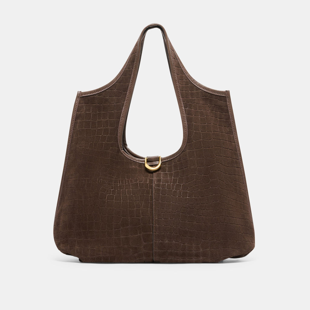 PAVA TOTE MID BROWN EMBOSSED SUEDE