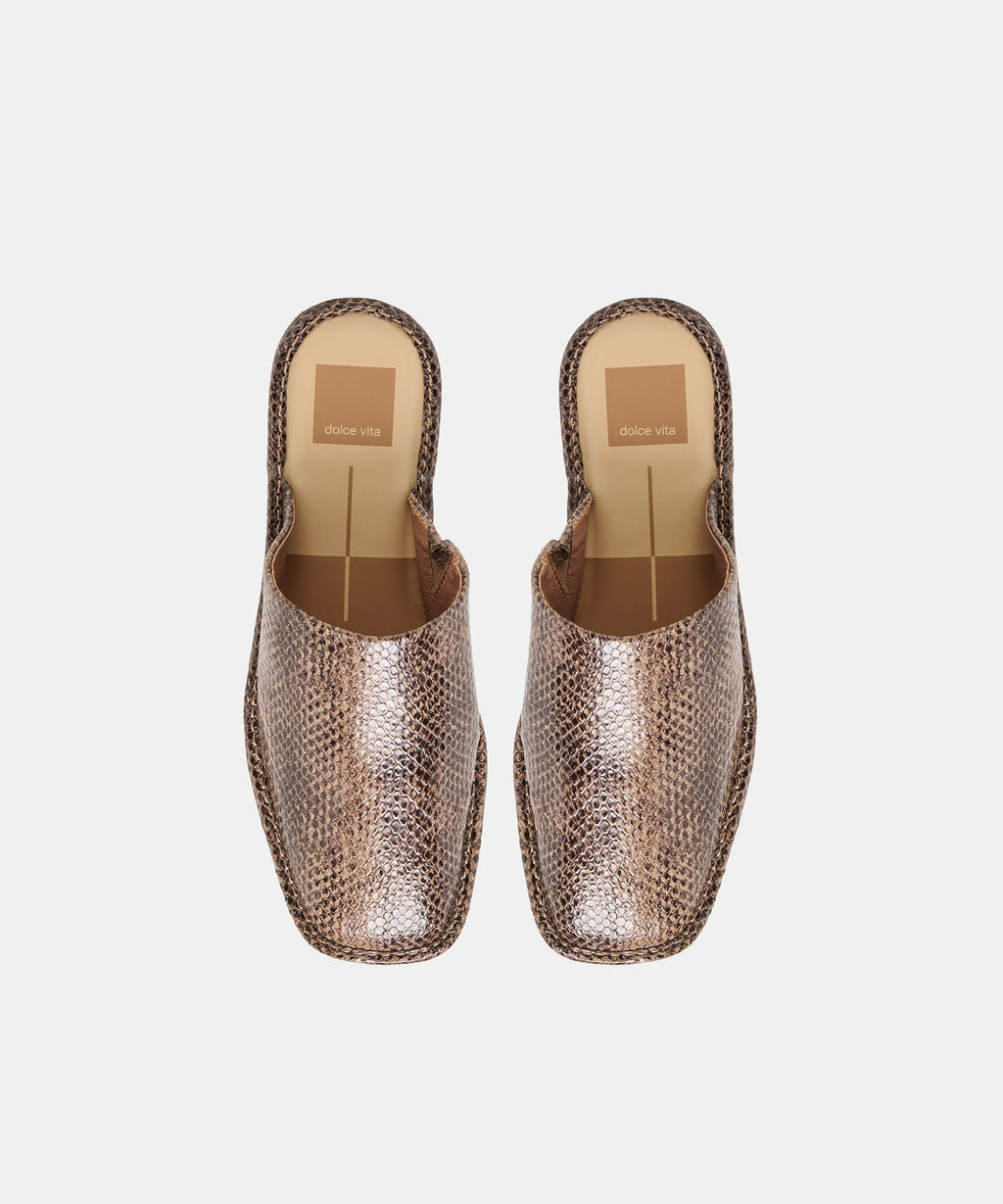 PHIRA FLATS SNAKE TAN EMBOSSED LEATHER