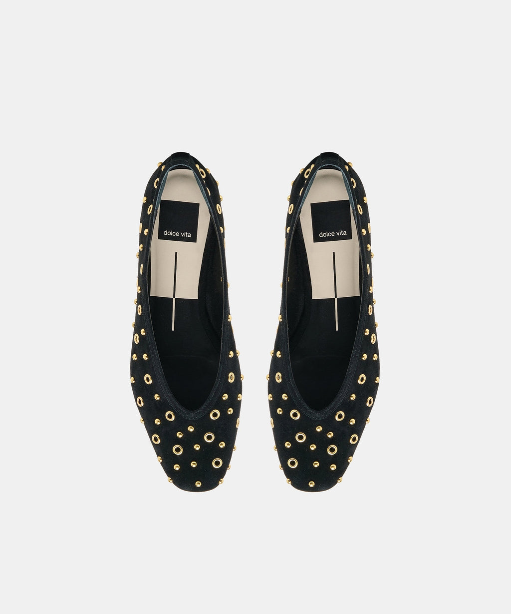 CARET STUD BALLET FLATS ONYX SUEDE