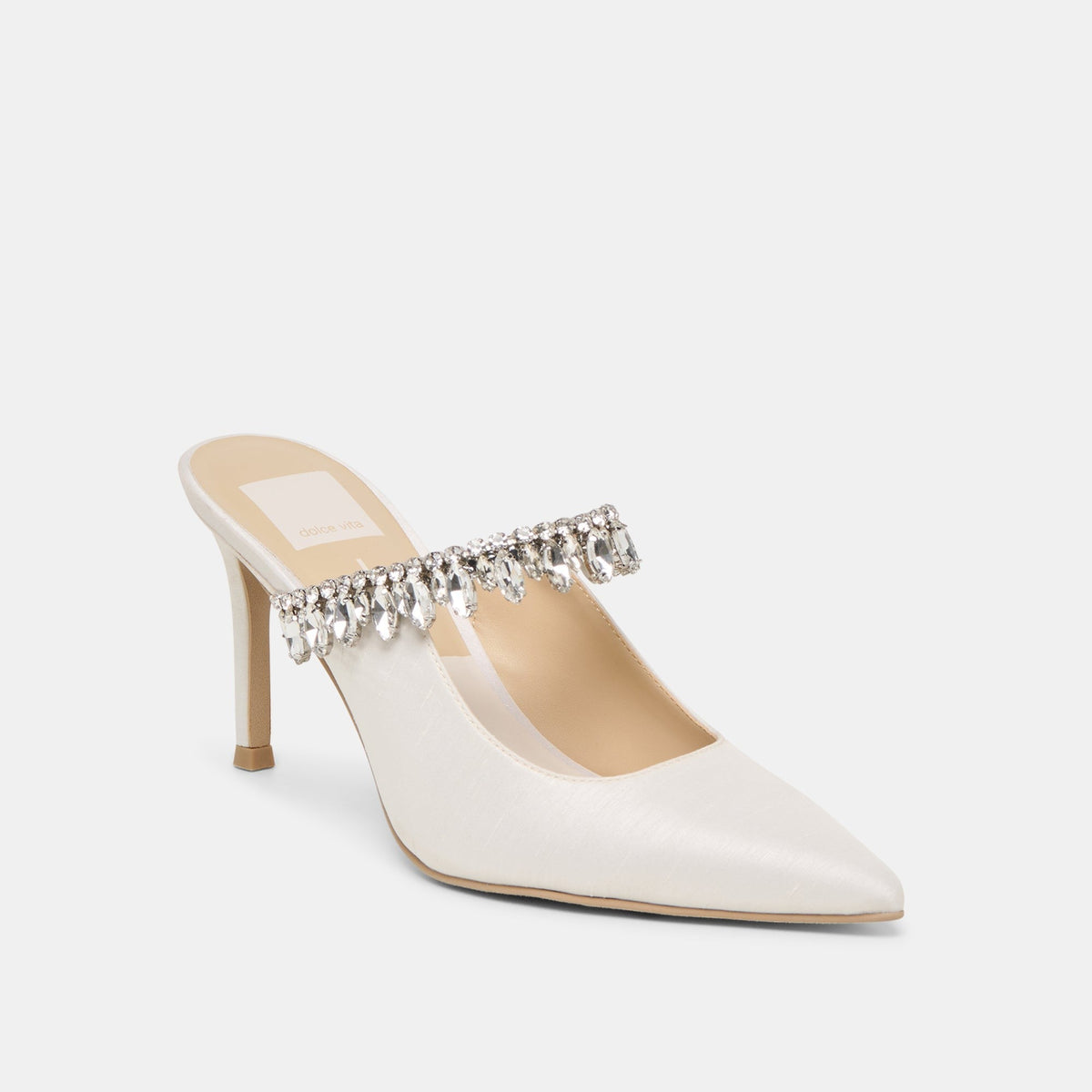 KELI CRYSTAL HEELS WHITE SATIN