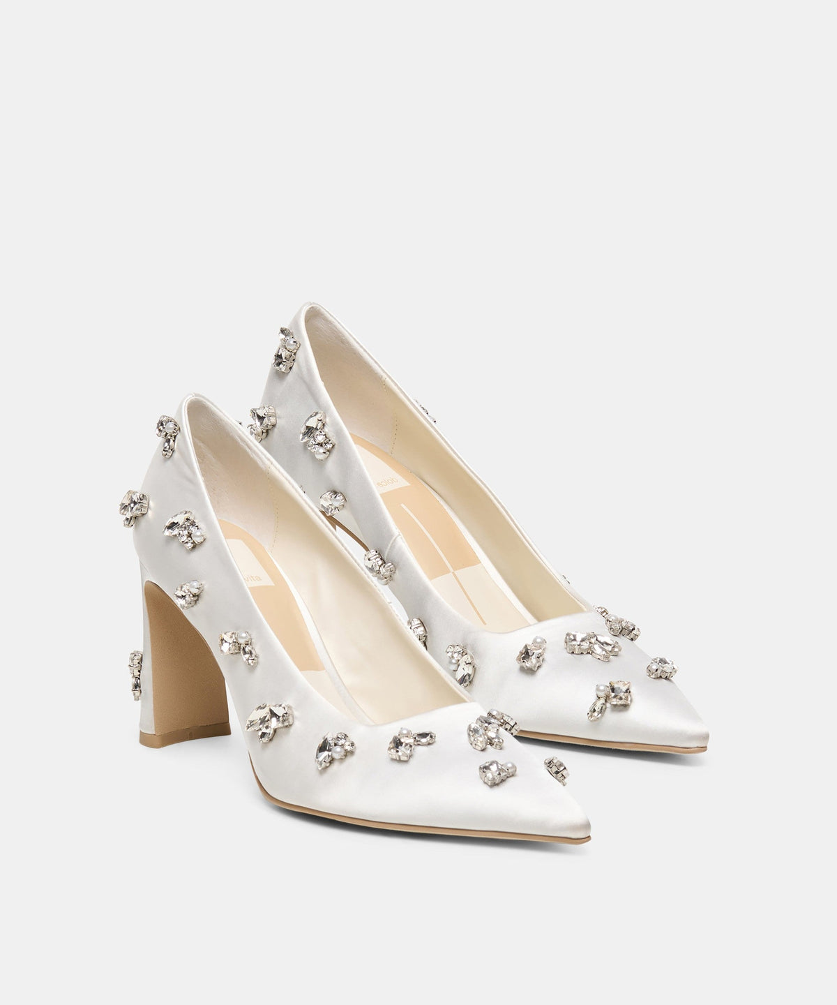 KAYNA RHINESTONE HEELS WHITE SATIN