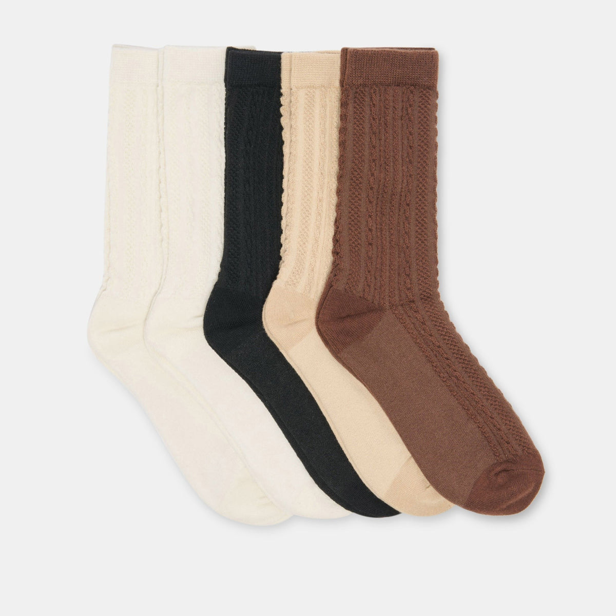 5 PACK MIXED TEXTURE CREW SOCKS TAN MULTI