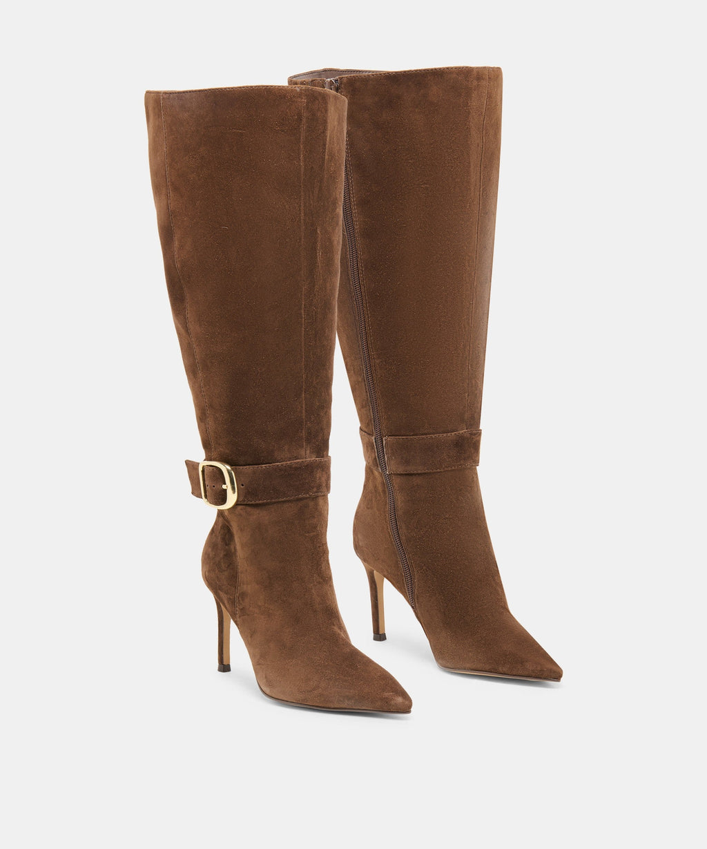 KINZY EXTRA WIDE CALF BOOTS DK BROWN SUEDE
