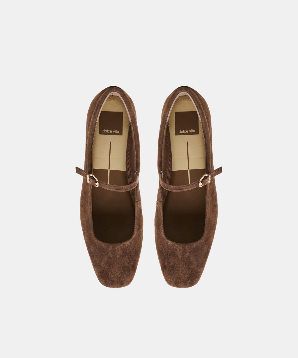 REYES WIDE BALLET FLATS DK BROWN SUEDE